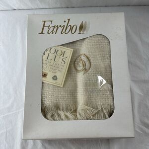 Faribo Wool Acrylic Throw Blanket Cream New Box Fringe Monogram "D" 50" X 60"